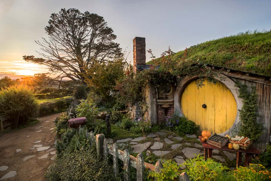 From Auckland: Waitomo & Hobbiton Bus Tour with Lunch - Hobbiton Movie Set: Green Dragon Inn, Party Tree, and a Real Hobbit Hole Inside